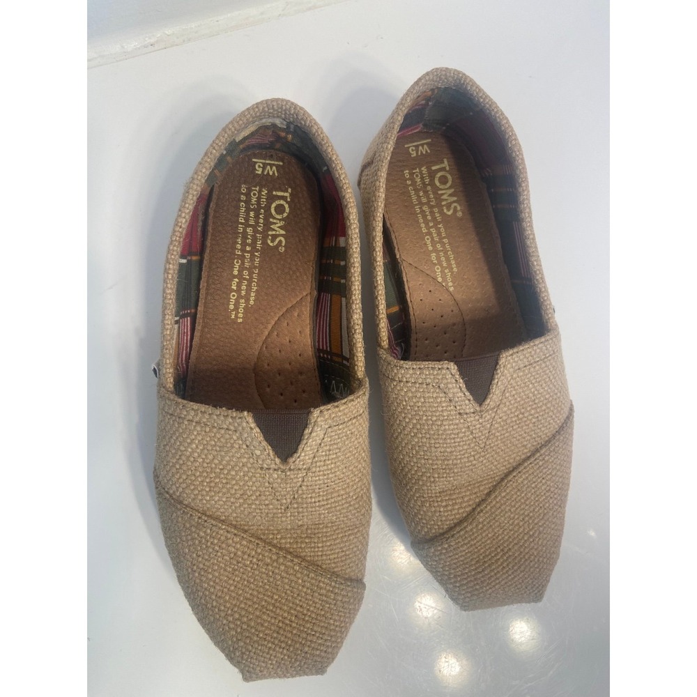 Toms Womens Loafer Flat Shoes Beige Round Toe Slip On 5 - Picture 6 of 9